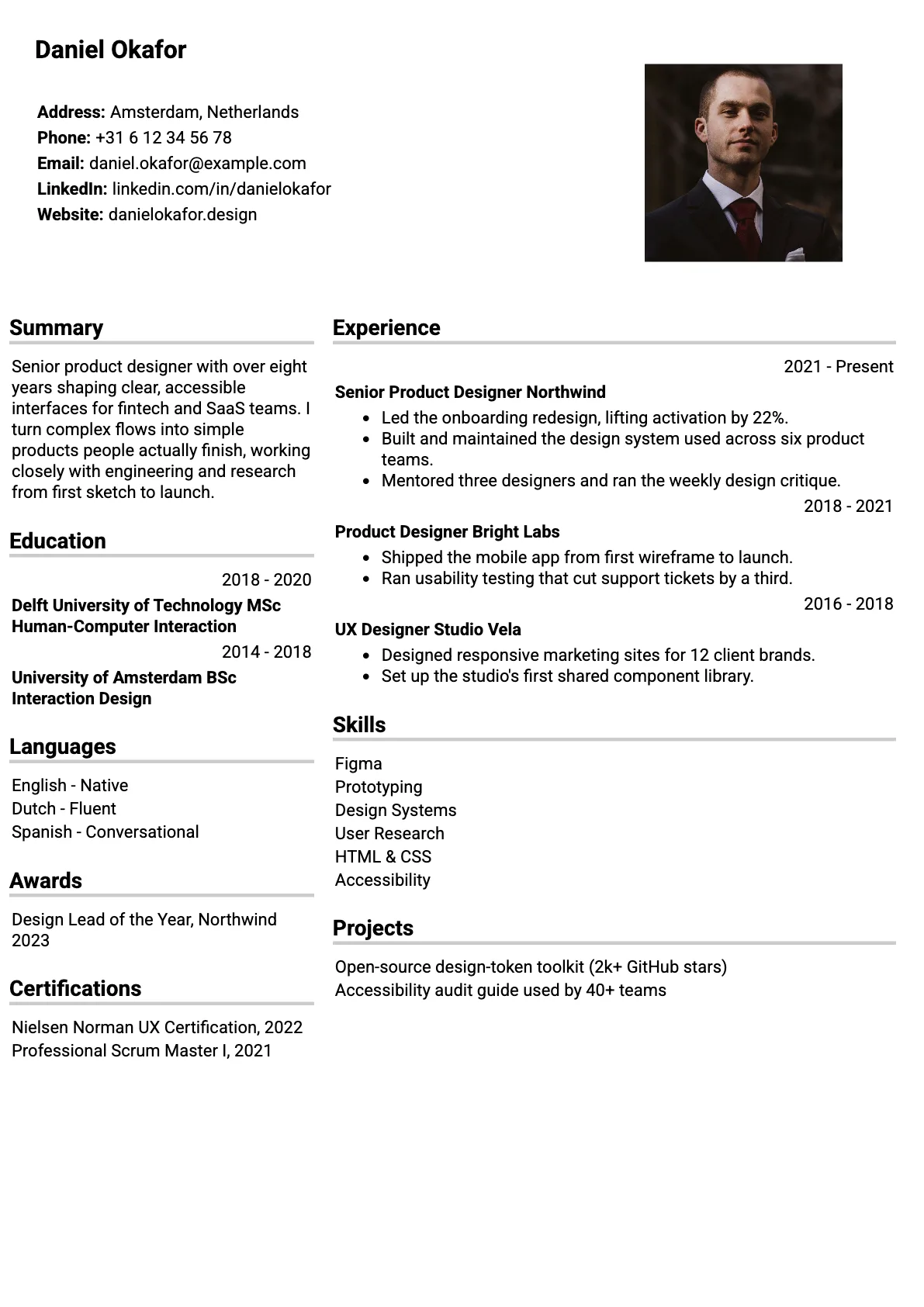 Porto Casual CV template