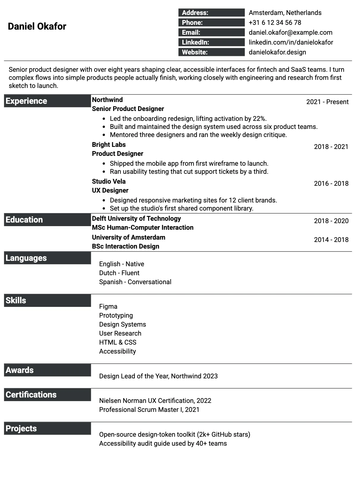 Oxford Classic CV template