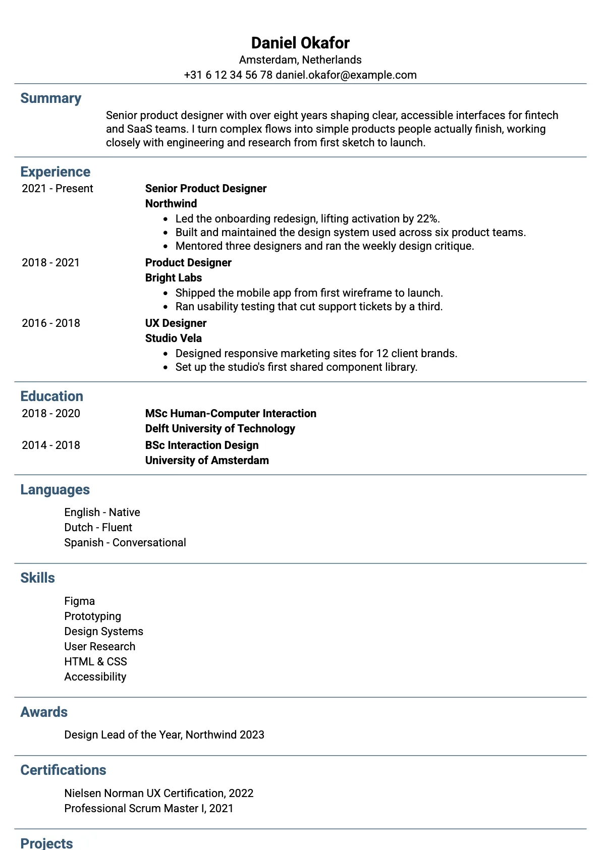 Cambridge Classic CV template