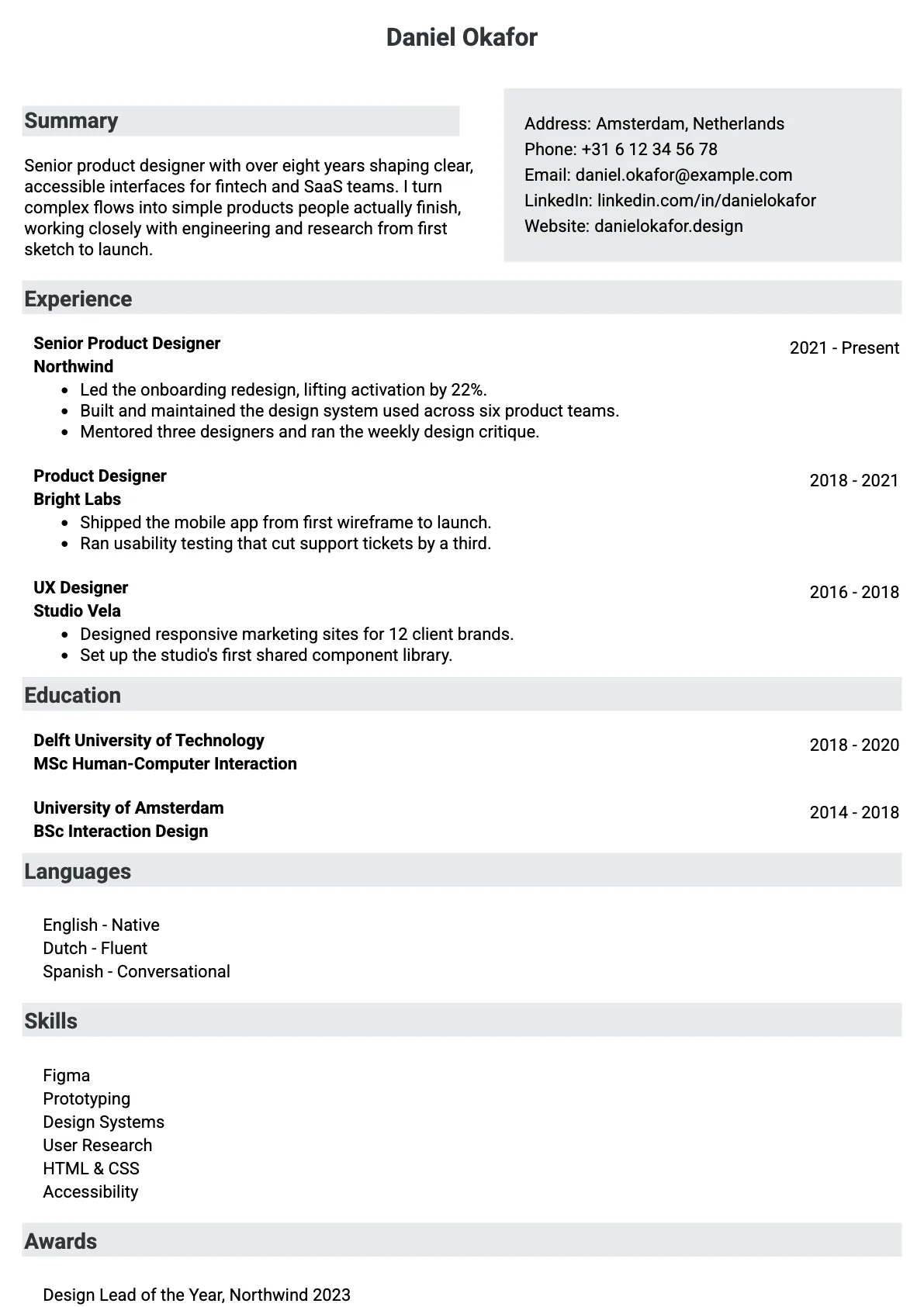 Vienna Classic CV template
