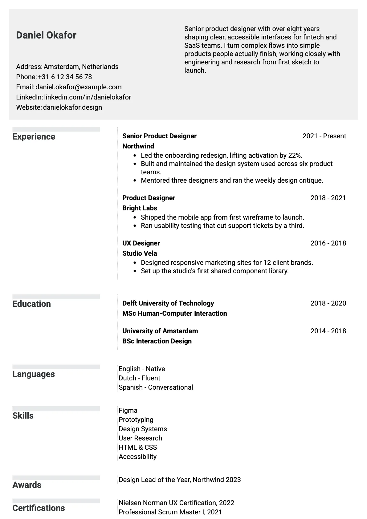 Zurich Classic CV template