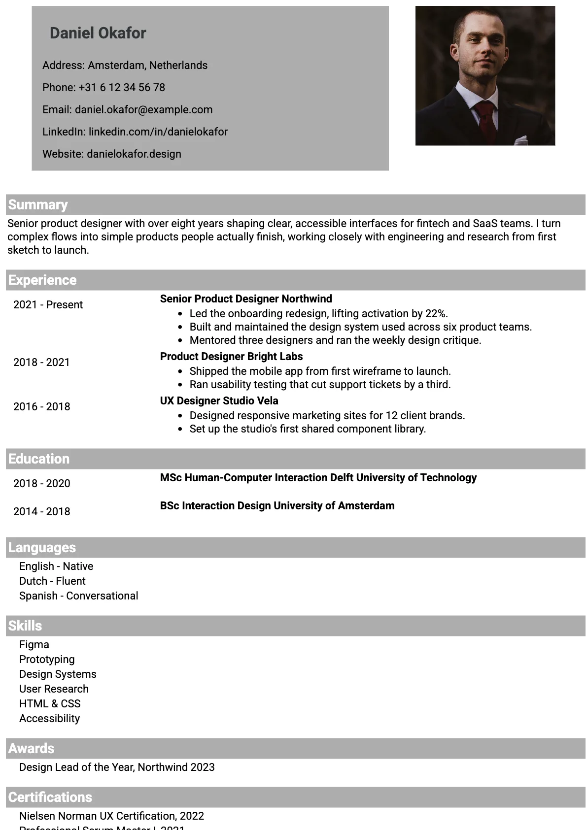 Brussels Classic CV template