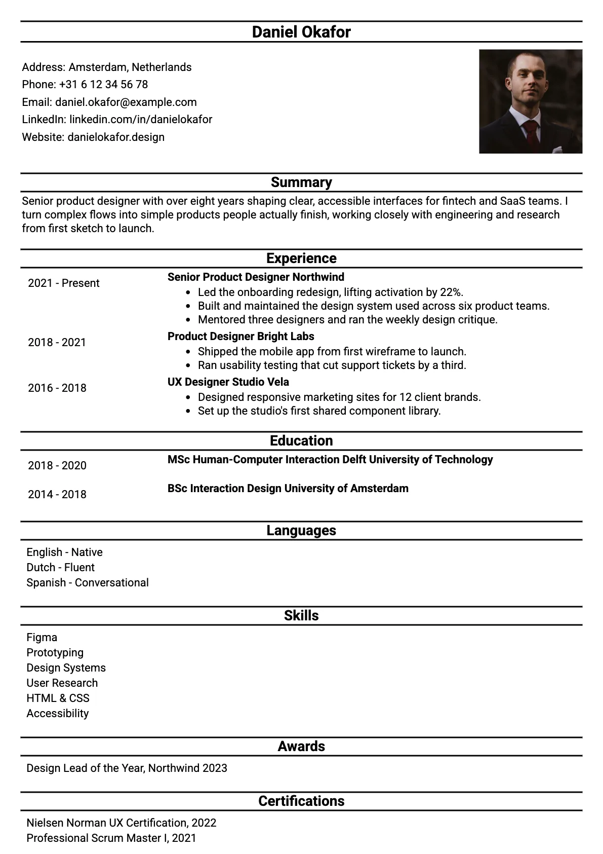 Dublin Classic CV template