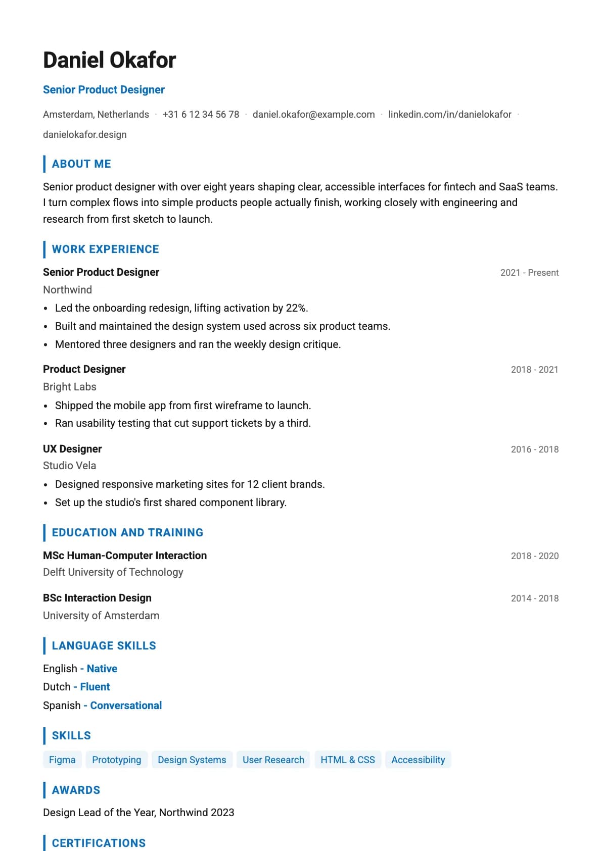 Luxembourg Europass CV template