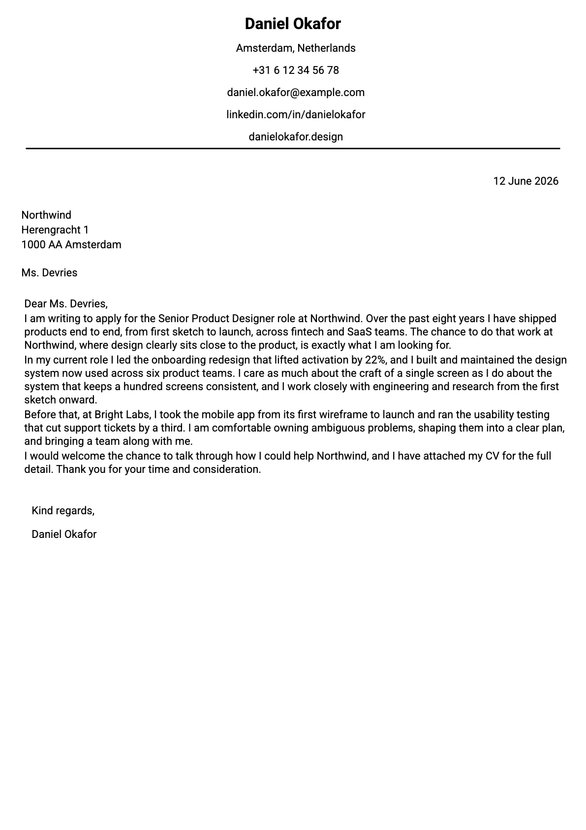 Bern cover letter template