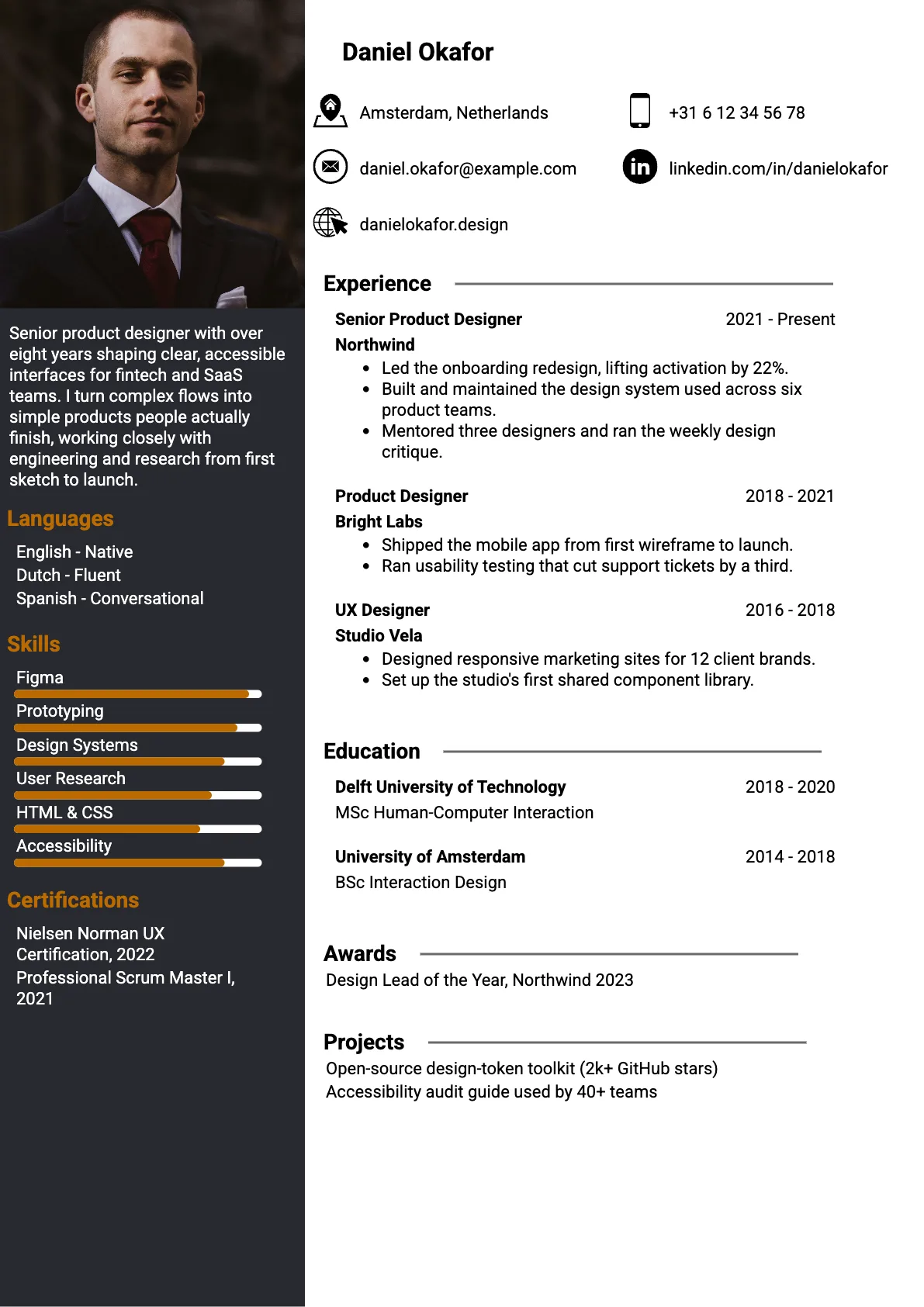 London Professional CV template